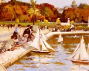 保罗 米歇尔 杜佩 : Children Sailing Their Boats In The Luxembourg Gardens
